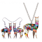Alpaca Necklace & Earings - Floral Design - Model - BROWN